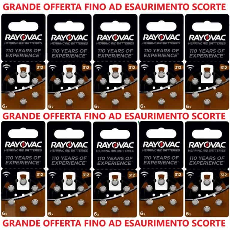 60 pile per apparecchi acustici RAYOVAC 312 batterie protesi udito PR41 *OFFERTA STOCK*