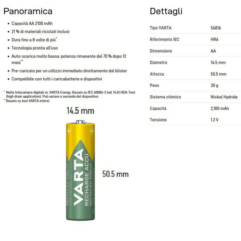 2 Pile Ricaricabili VARTA RECHARGE ACCU POWER AA 2100mAh 1,2v - immagine 3