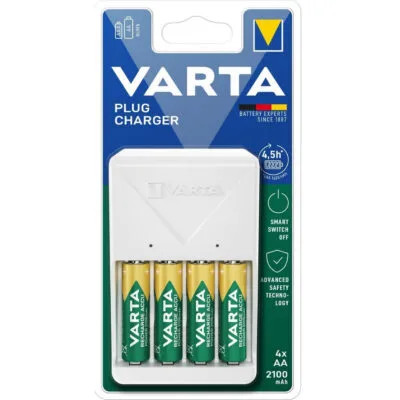 Caricabatterie VARTA Plug Charger con 4 pile Stilo AA 2100mAh NiMH 1,2v