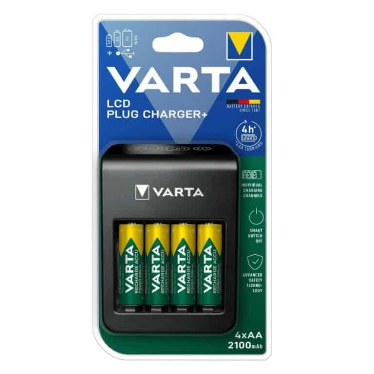 Caricabatterie VARTA LCD Plug Charger+ con 4 pile Stilo AA 2100mAh NiMH 1,2v