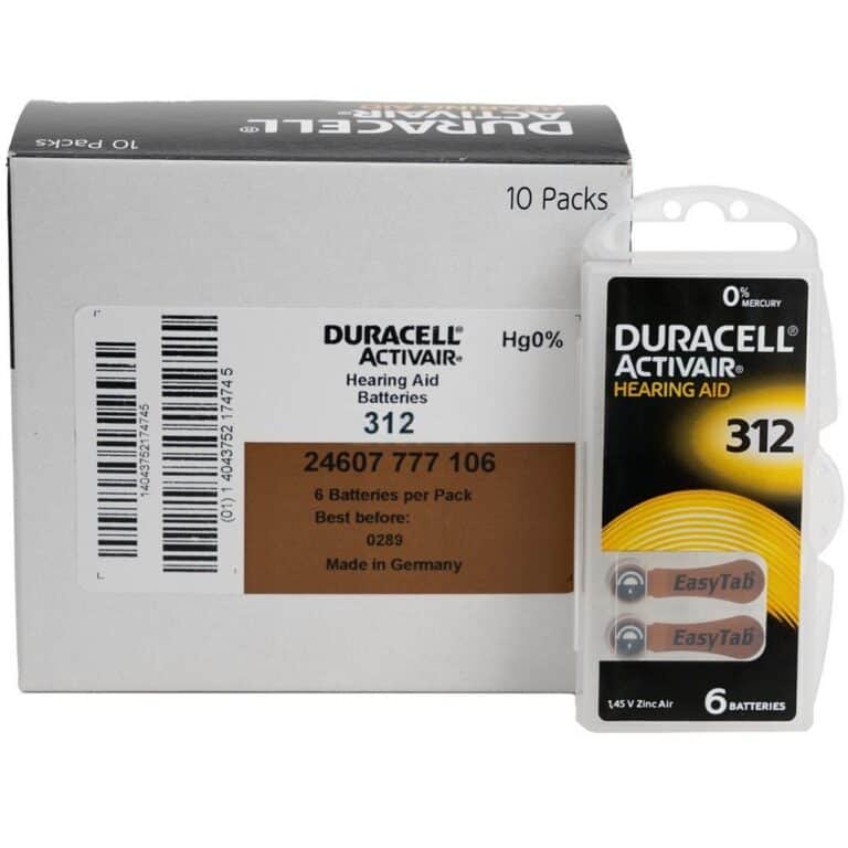 60 pile per apparecchi acustici DURACELL 312 batterie protesi udito PR41