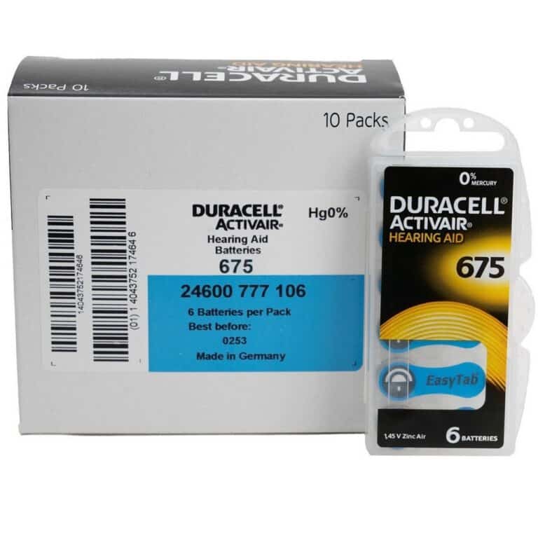 60 pile per apparecchi acustici DURACELL 675 batterie protesi udito PR44