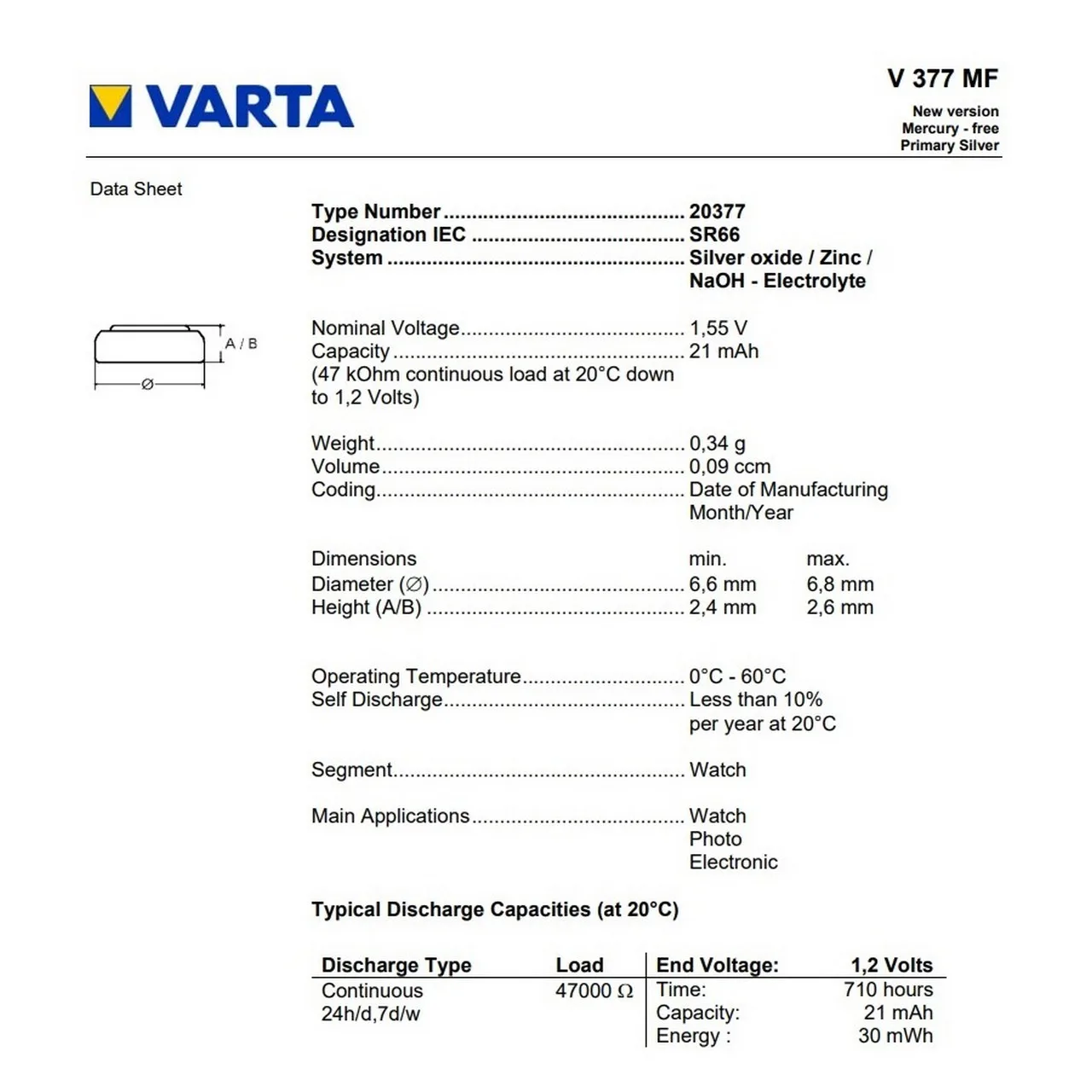 10 PILE 377 PER OROLOGI SILVER OXYDE 1,55V BATTERIE BOTTONE VARTA SR626 SR66 OSSIDO D'ARGENTO Germany Brand - immagine 4
