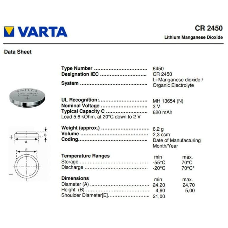 2 PILE LITIO CR2450 3V BATTERIE Bottone VARTA LITHIUM Germany Brand - immagine 2