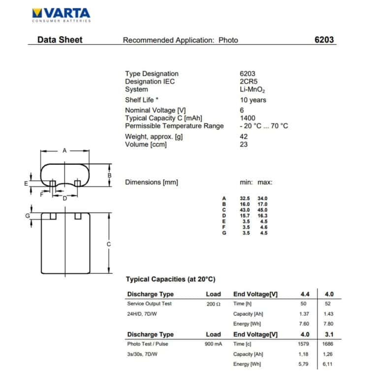 PILA LITIO 2CR5 6V BATTERIA VARTA LITHIUM 245 Germany Brand - immagine 3