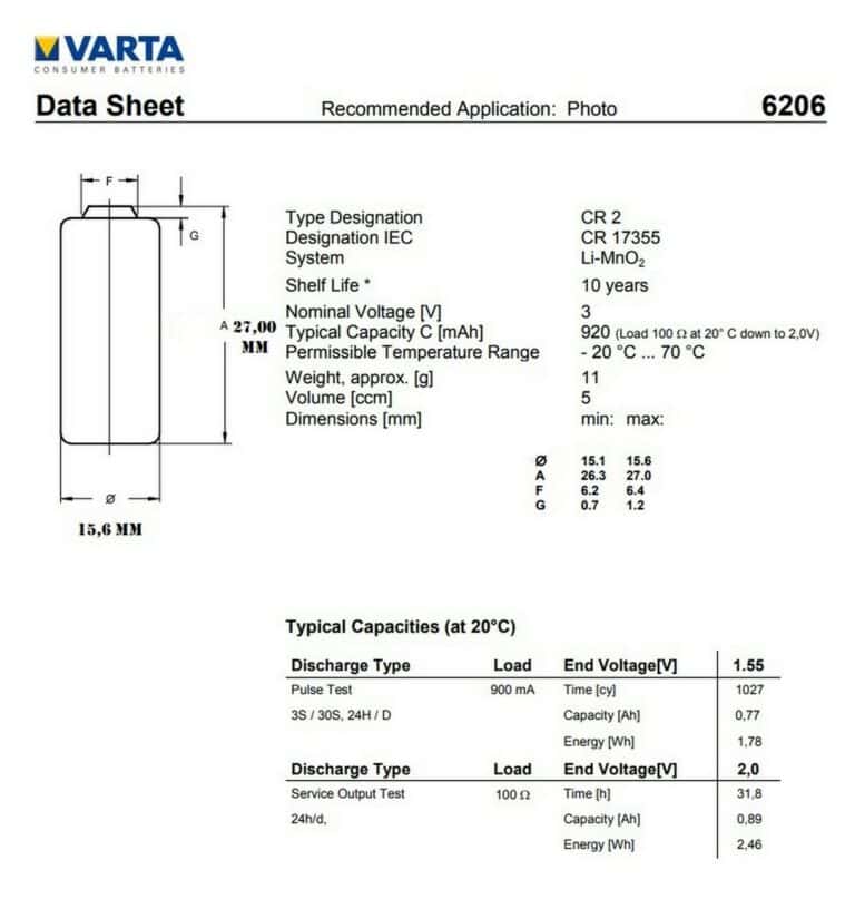 PILA LITIO CR2 3V BATTERIA VARTA LITHIUM Germany Brand - immagine 3