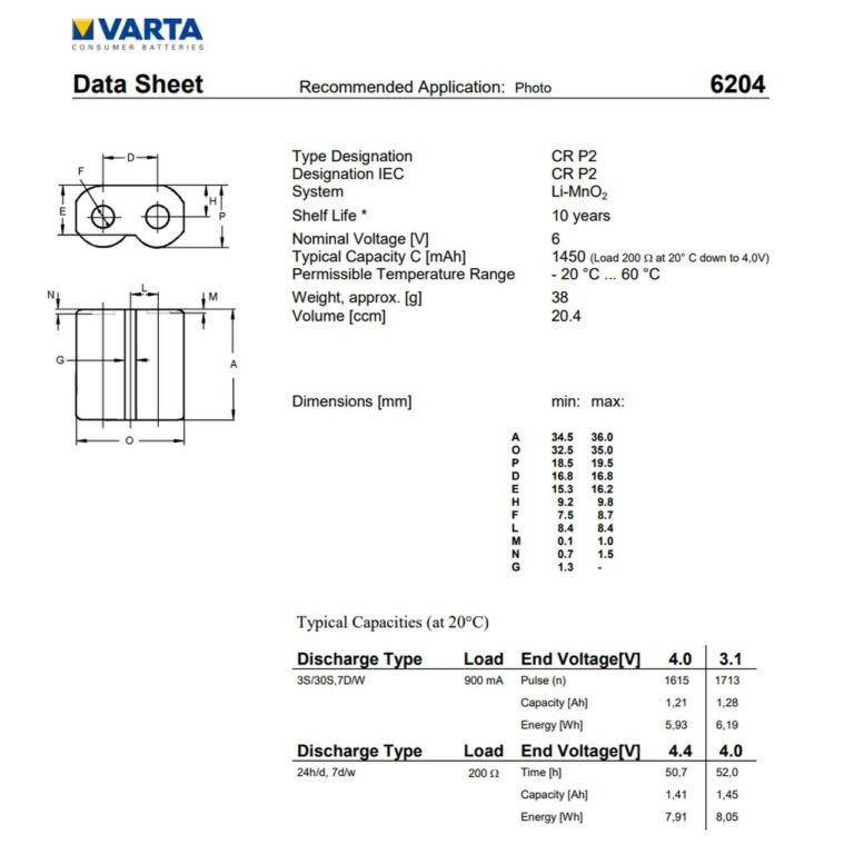 PILA LITIO CR-P2 6V BATTERIA VARTA LITHIUM 223 Germany Brand - immagine 3