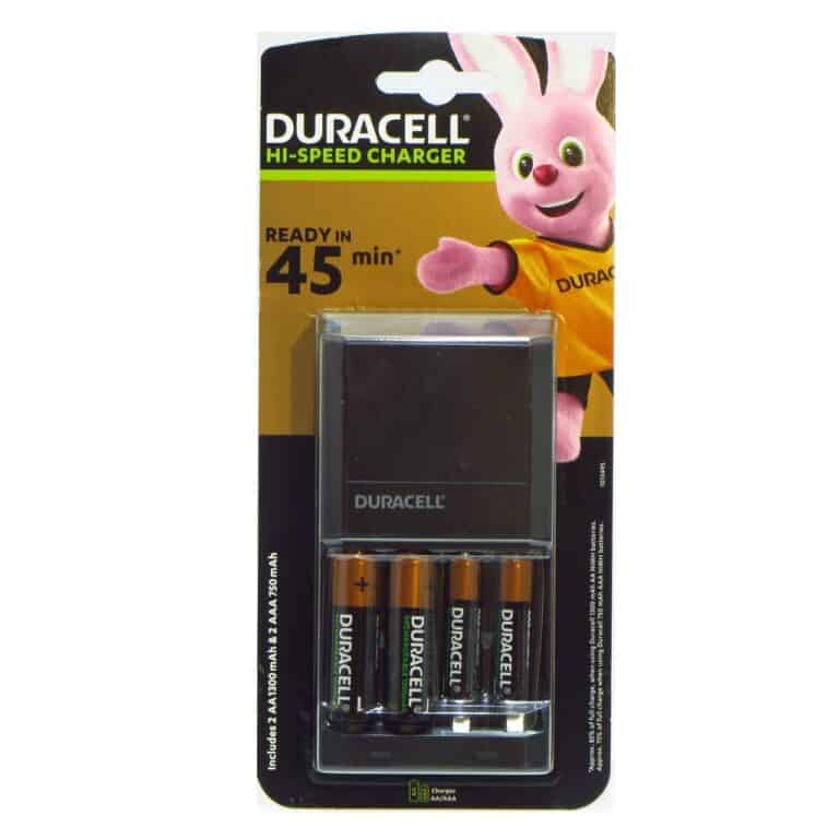 Caricabatterie DURACELL CEF27 veloce 45 minuti con 2 pile Stilo AA 1300mAh e 2 pile MiniStilo AAA 750mAh NiMH 1,2v