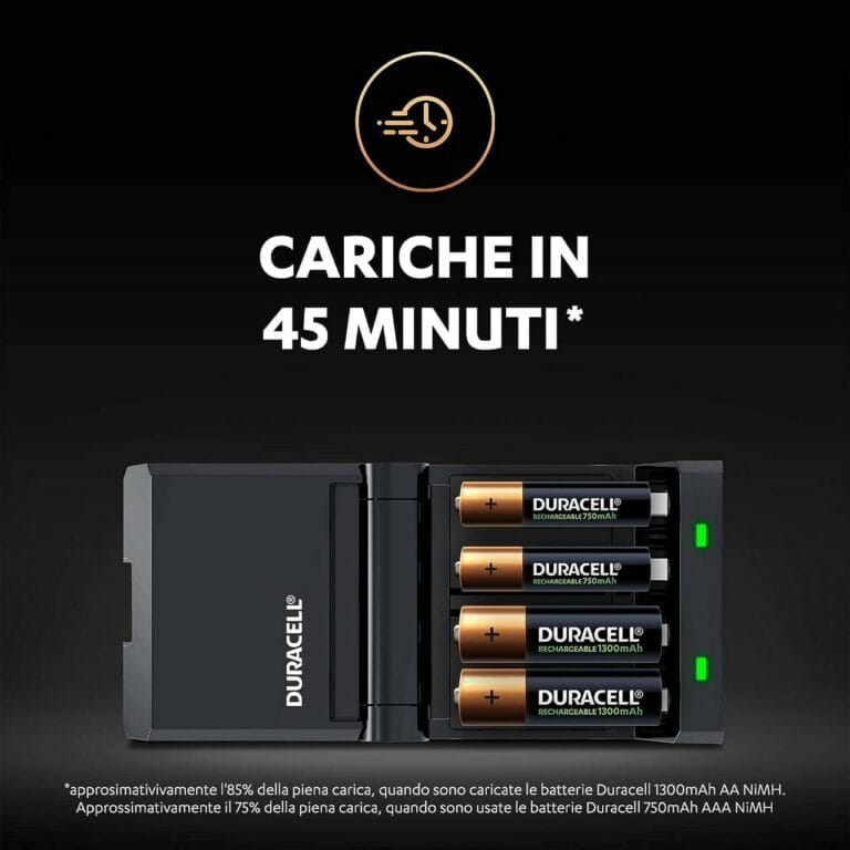 Caricabatterie DURACELL CEF27 veloce 45 minuti con 2 pile Stilo AA 1300mAh e 2 pile MiniStilo AAA 750mAh NiMH 1,2v - immagine 2