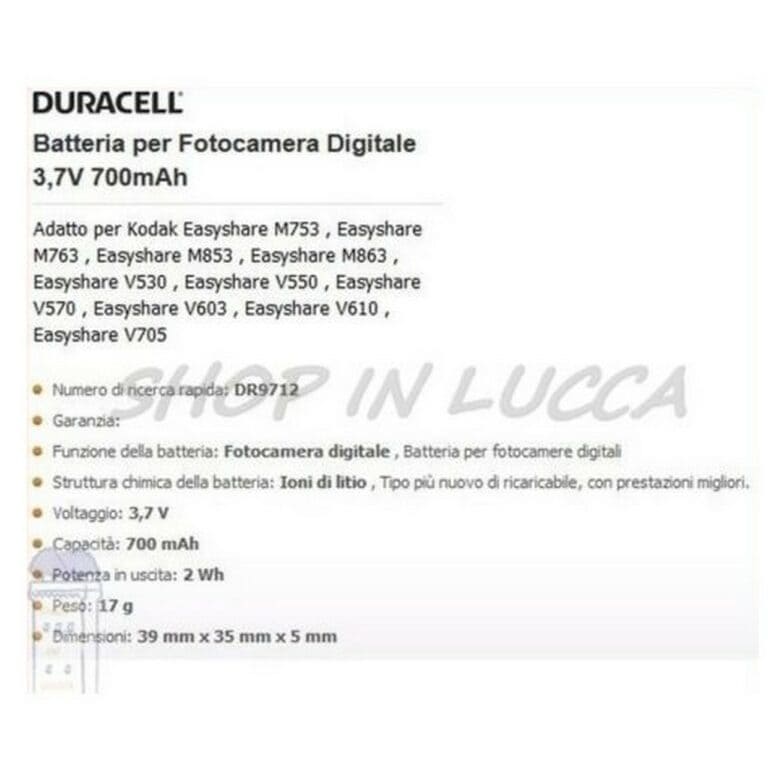 Batteria Ricaricabile DURACELL DR9712 sostituisce KODAK KLIC-7001 per EasyShare - immagine 2