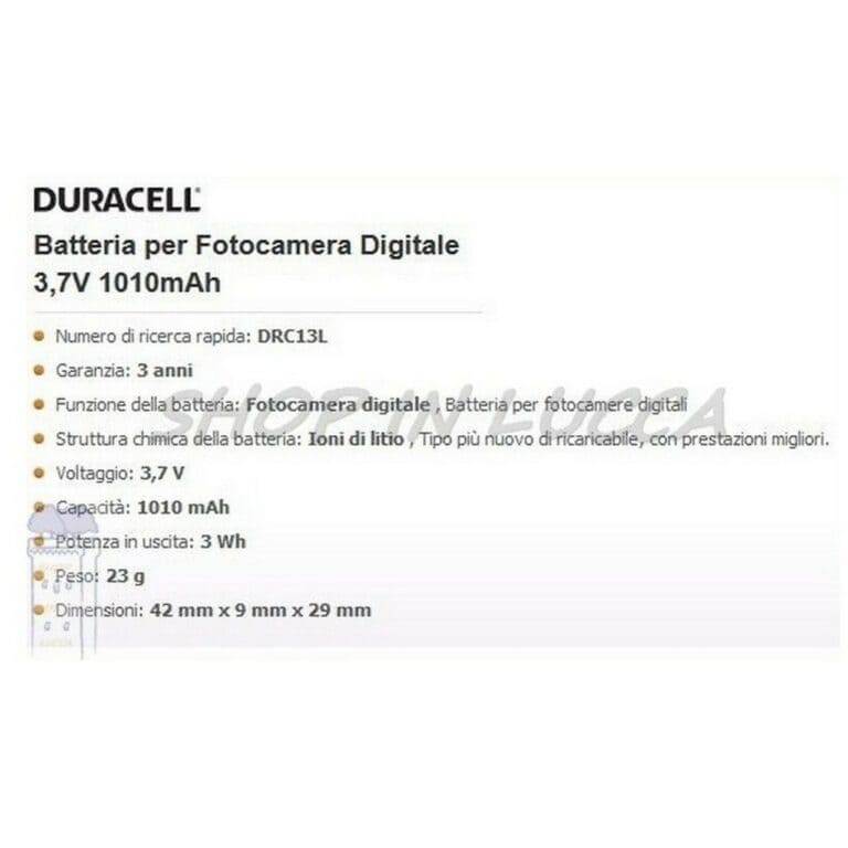 Batteria Ricaricabile DURACELL DRC13L sostituisce Canon NB-13L per Powershot SX720 - immagine 2