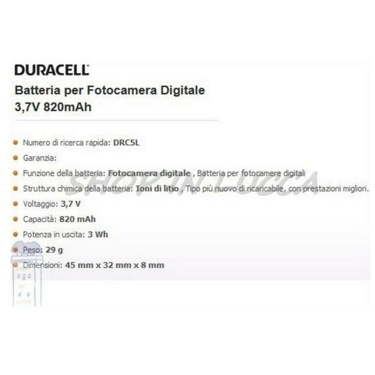 Batteria Ricaricabile DURACELL DRC5L sostituisce Canon NB-5L per IXUS 990IS IXY 3000IS - immagine 2