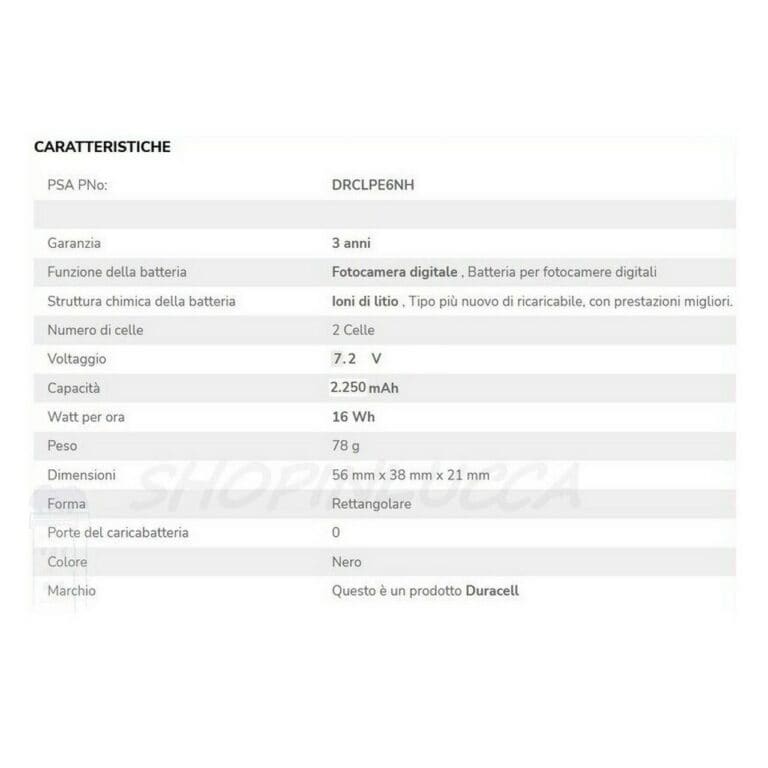 Batteria Ricaricabile DURACELL DRCLPE6NH sostituisce Canon LP-E6NH per EOS R5 R6 7D 70D 80D - immagine 2