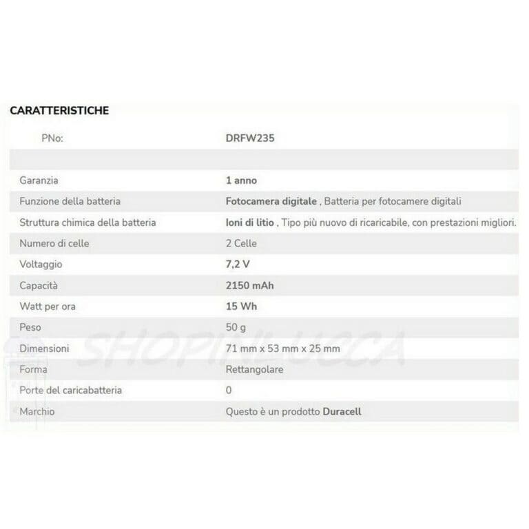 Batteria Ricaricabile DURACELL DRFW235 sostituisce FUJIFILM NP-W235 per GFX100S GFX50S II X-T4 - immagine 2