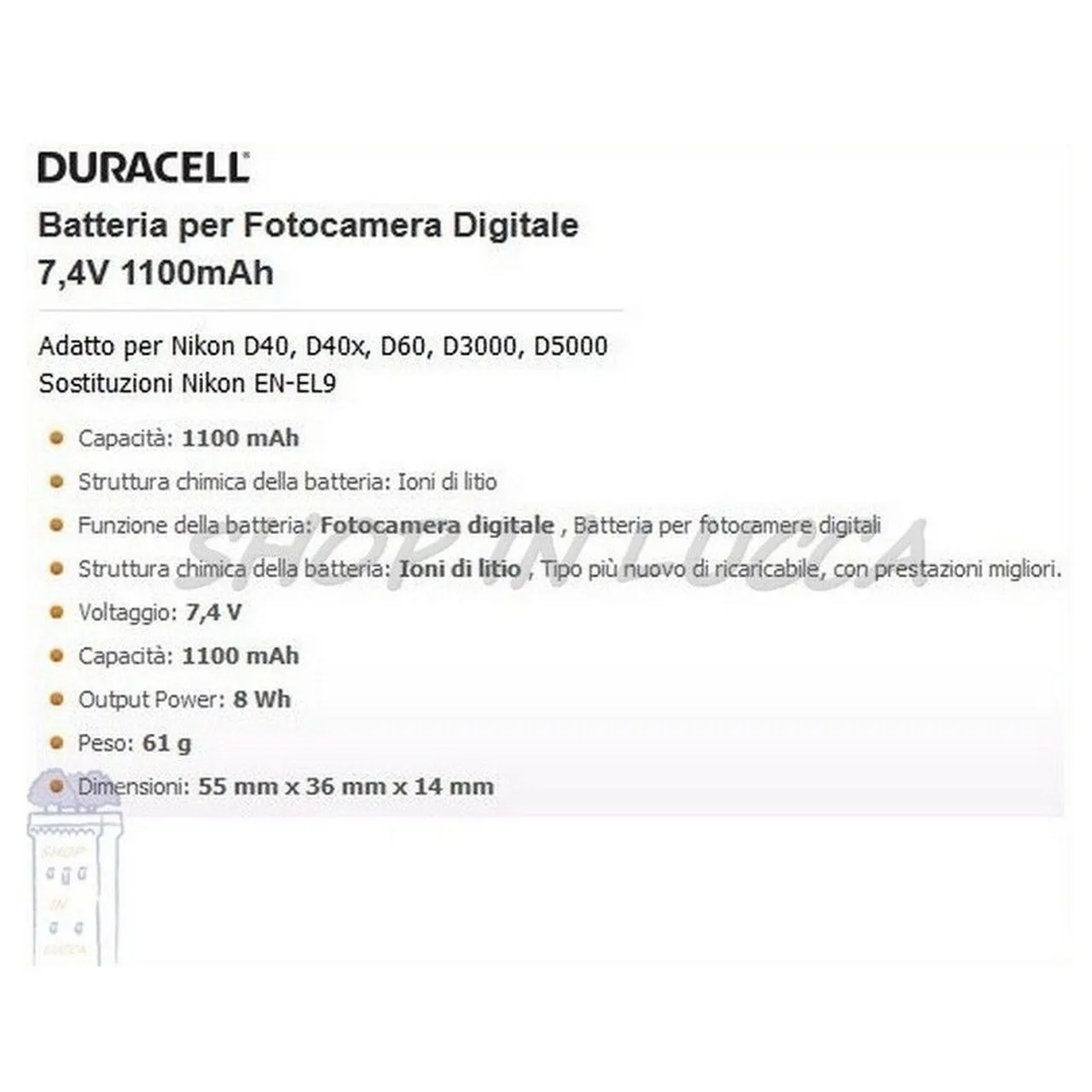 Duracell DR9900 Batteria per Nikon D40, D60, D3000, D5000 | Sostituisce EN-EL9 - immagine 2