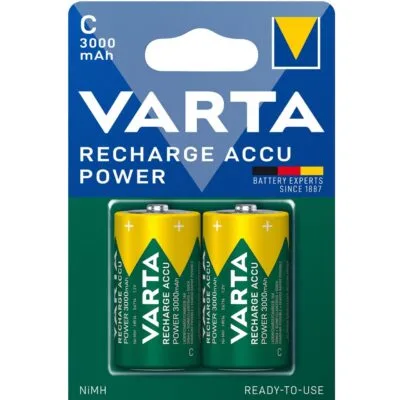 2 Pile Ricaricabili VARTA RECHARGE ACCU POWER C MezzaTorcia HR14 3000mAh 1,2v