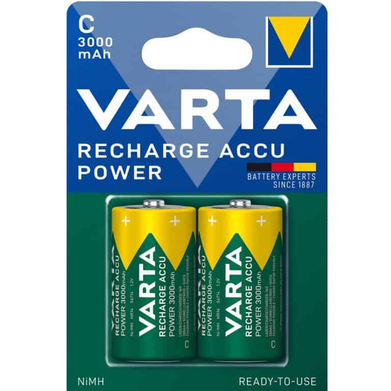 2 Pile Ricaricabili VARTA RECHARGE ACCU POWER C MezzaTorcia HR14 3000mAh 1,2v