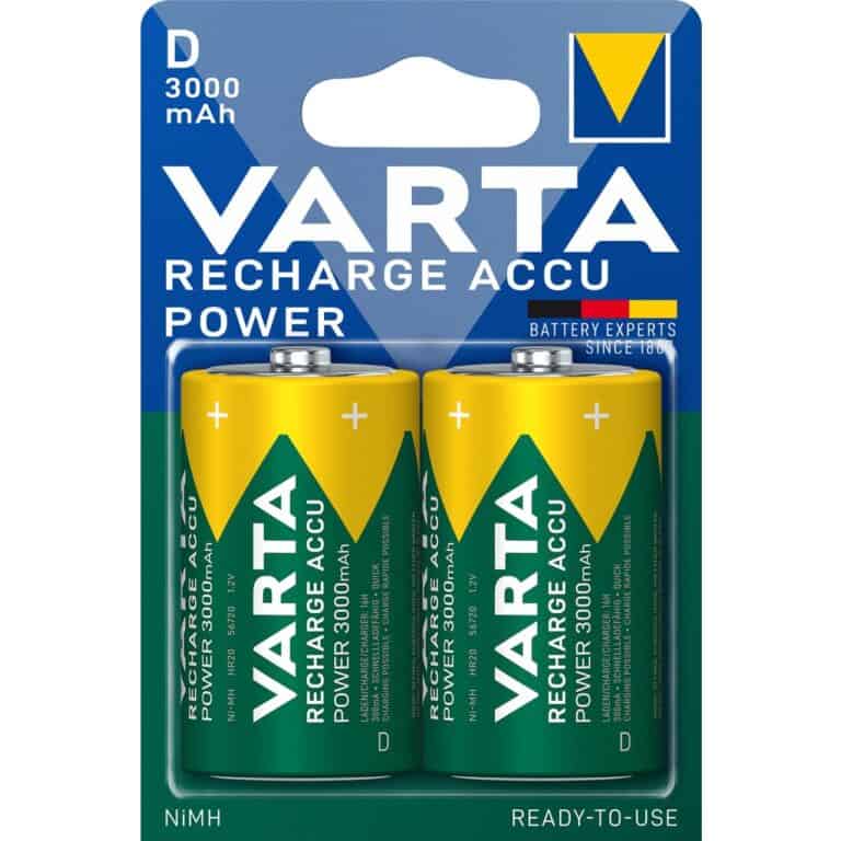 2 Pile Ricaricabili VARTA RECHARGE ACCU POWER D Torcia HR20 3000mAh 1,2v