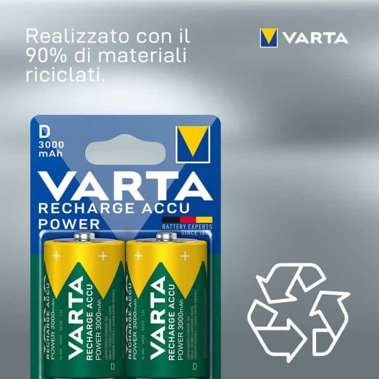 2 Pile Ricaricabili VARTA RECHARGE ACCU POWER D Torcia HR20 3000mAh 1,2v - immagine 7