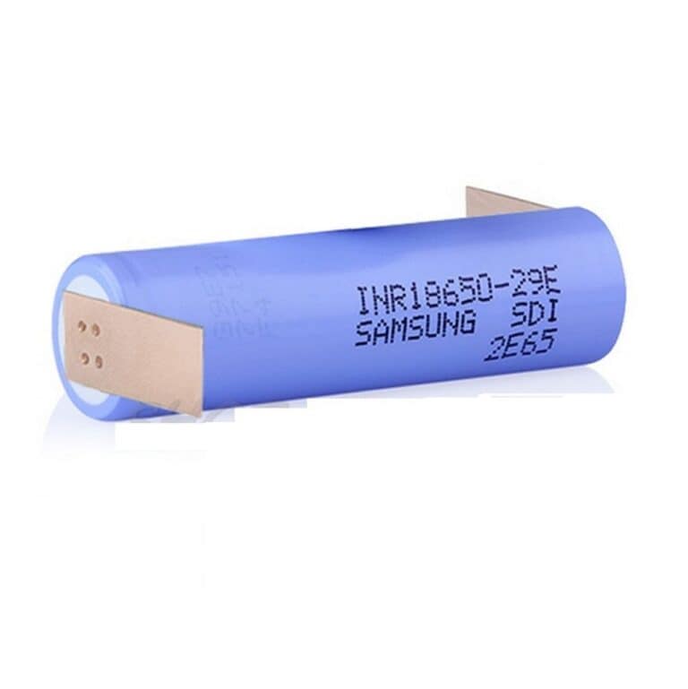 Batteria Pila Ricaricabile SAMSUNG INR 18650 -29E Litio 3,6v 2850mAh scarico 8,25A Z-Solder Tag Lamelle Saldare Contrapposte