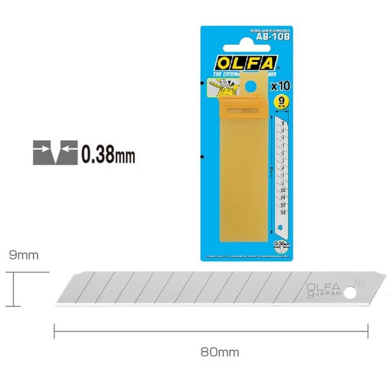 10 Lame Universali OLFA AB 9mm AB-10/B per cutter taglierino 180 A-1 300 SVR-1 SRV-2 SAC-1 made in Japan