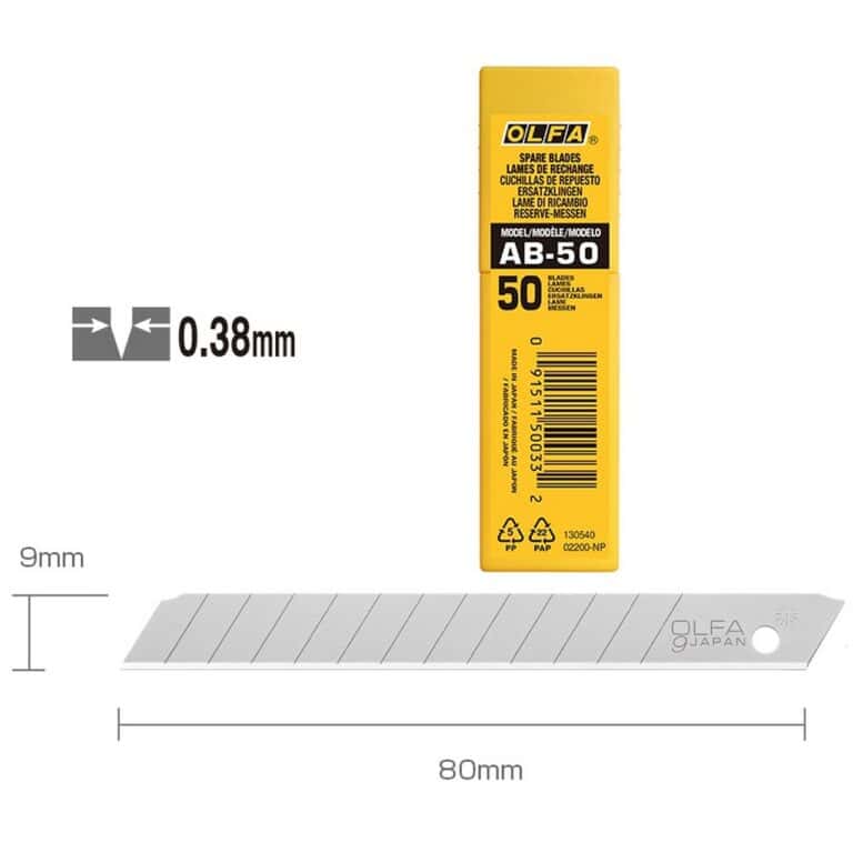 50 Lame Universali OLFA AB 9mm AB-50 per cutter taglierino 180 A-1 300 SVR-1 SRV-2 SAC-1 Japan made