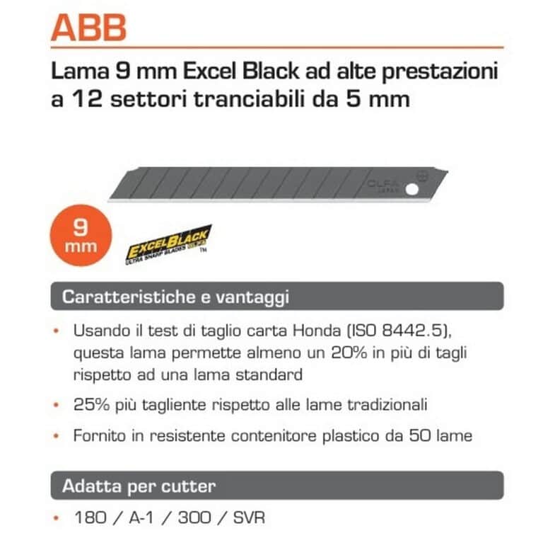 50 Lame OLFA ABB 9mm Excel Black ABB-50 ad alte prestazioni per cutter taglierino made in Japan - immagine 2