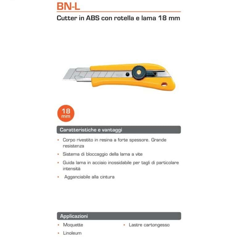 Cutter Taglierino OLFA BN-L in ABS lama 18mm moquette linoleum cartongesso made in Japan - immagine 4