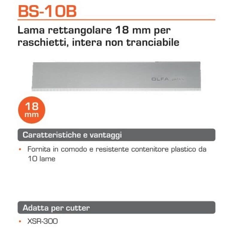 10 Lame OLFA BS per raschietti muro XSR-300 non tranciabile BS-10B 18mm made in Japan - immagine 2