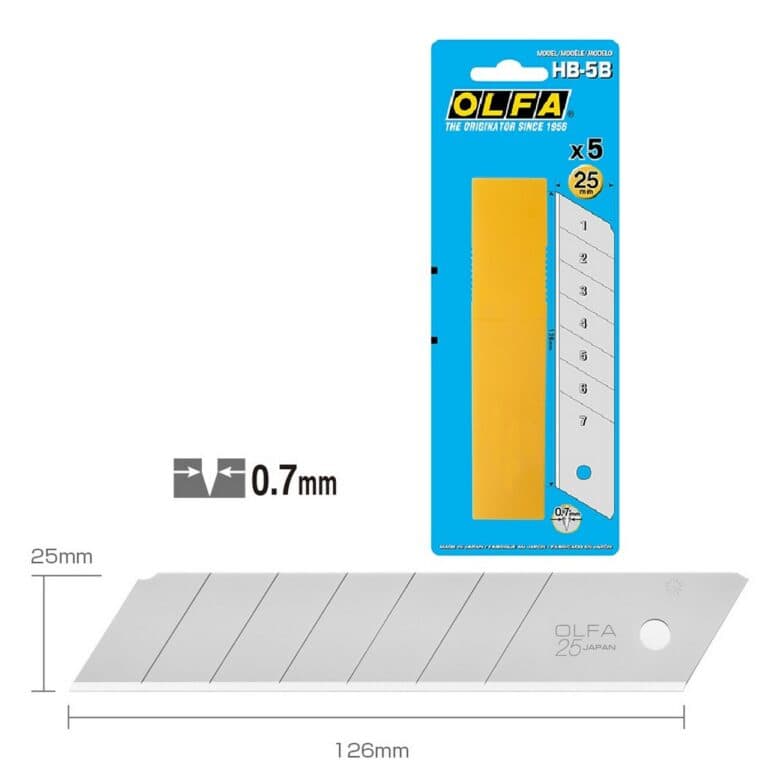 5 Lame OLFA HB 25mm spezzare 6 settori HB-5B alte prestazioni per cutter taglierino made Japan