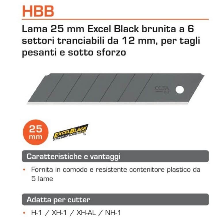 5 Lame OLFA HBB 25mm Excel Black HBB-5B ad alte prestazioni per cutter taglierino made in Japan - immagine 2