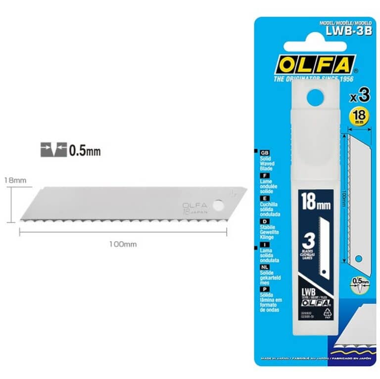 3 Lame OLFA LWB 18mm LWB-3B seghettata per legno e plastica dura per cutter taglierino made in Japan