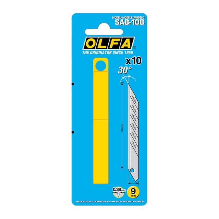 10 Lame OLFA SAB per cutter taglierino SAC-1 da 9mm inclinate 30° e 6 settori tranciabili SAB-10B made in Japan - immagine 4