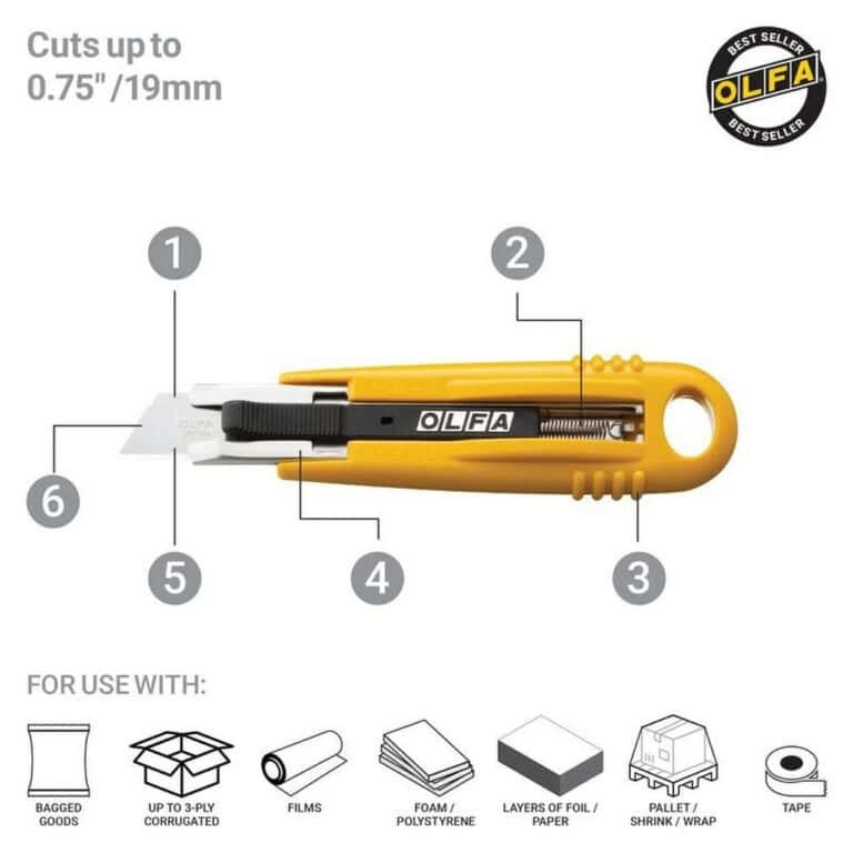 Cutter Taglierino OLFA SK-4 in ABS lama rientro a molla antinfortunistico per imballaggi vari made in Japan - immagine 5