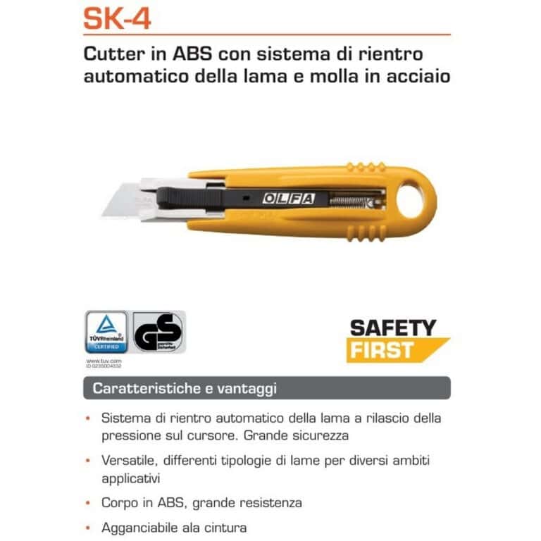 Cutter Taglierino OLFA SK-4 in ABS lama rientro a molla antinfortunistico per imballaggi vari made in Japan - immagine 2