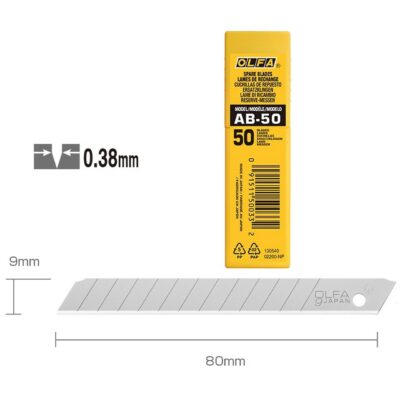 50 Lame Ricambio Cutter OLFA AB taglierino 9mm grafica carta parati