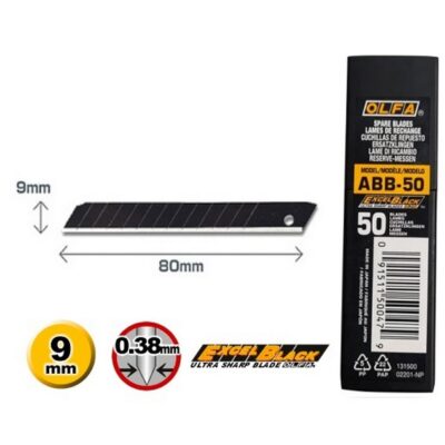 50 Lame Ricambio Cutter OLFA ABB Excel Black taglierino 9mm ultra affilate