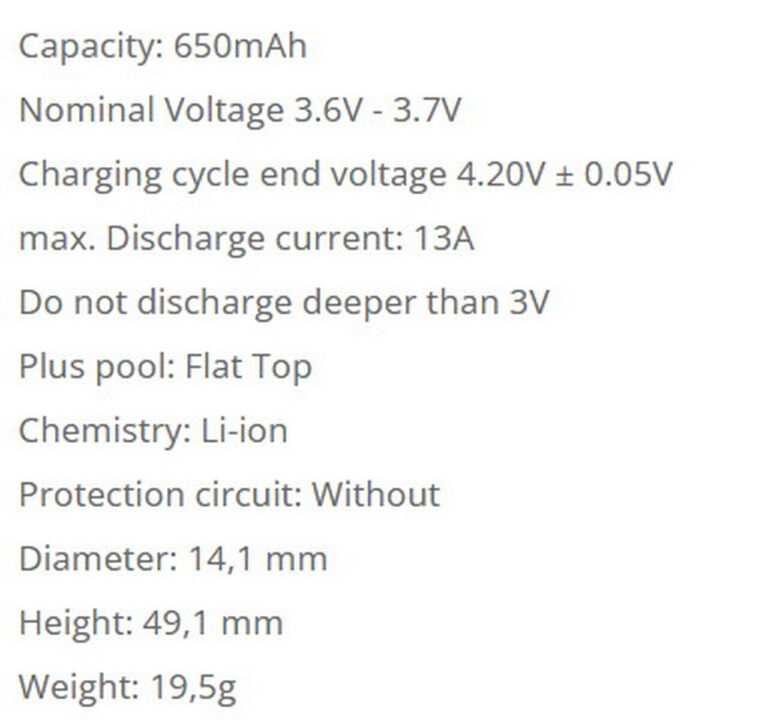Batteria ENERCIG Litio Ricaricabile 14500 650mAh 13A 3,7v con lamelle Saldatura - immagine 2