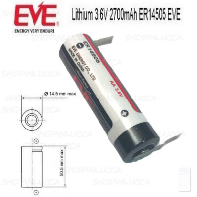 Batteria Eve ER14505CNR Pila Litio Li-SOCl2 3,6v 2700mAh Lamelle Saldare