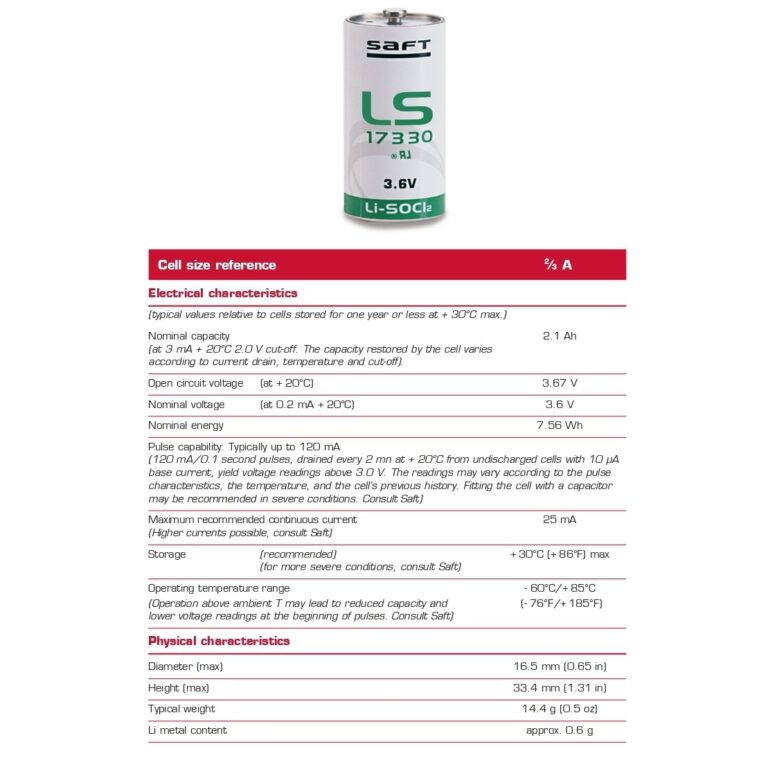 Saft LS17330 Batteria Pila Litio Li-SOCl2 3,6v 2100mAh 2/3 A Allarmi Sensori Detector - immagine 2