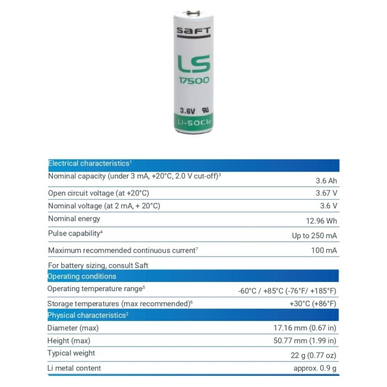 Saft LS17500 Batteria Pila 17500 STD BA 3,6V Li-SOCl2 "A" Trasmettitore Allarme Tvcc - immagine 2