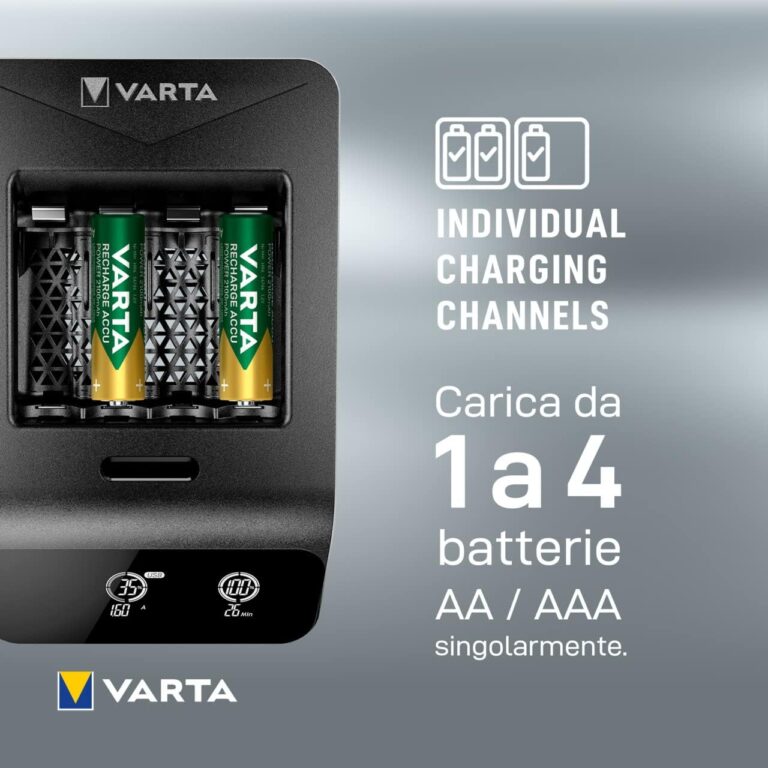 Caricabatterie VARTA LCD Smart Charger+ con 4 pile Stilo AA 2100mAh NiMH 1,2v - immagine 10