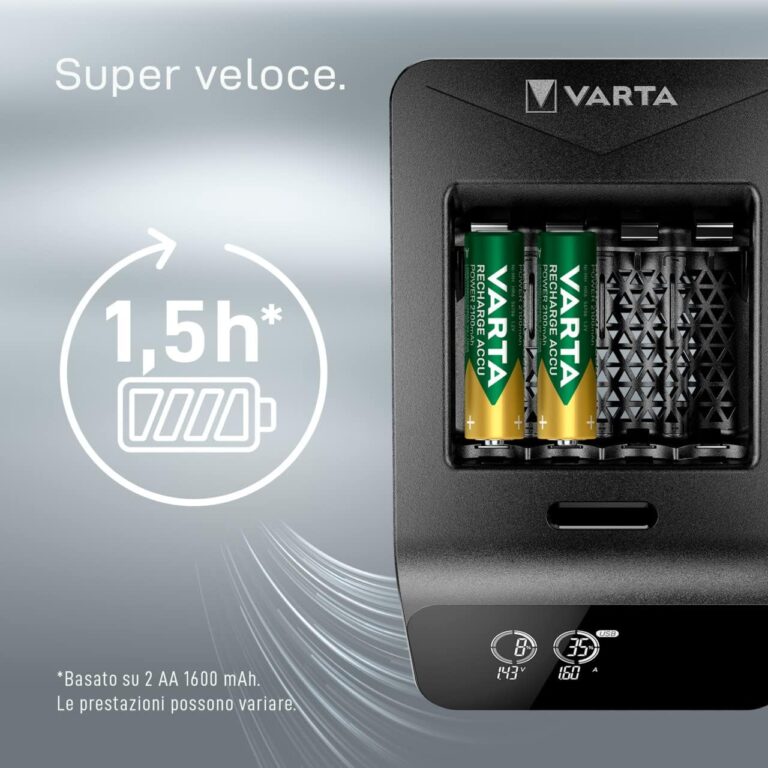 Caricabatterie VARTA LCD Smart Charger+ con 4 pile Stilo AA 2100mAh NiMH 1,2v - immagine 8