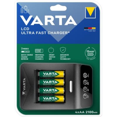 Caricabatterie VARTA LCD Ultra Fast Charger+ con 4 pile Stilo AA 2100mAh NiMH 1,2v