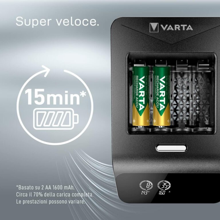 Caricabatterie VARTA LCD Ultra Fast Charger+ con 4 pile Stilo AA 2100mAh NiMH 1,2v - immagine 7