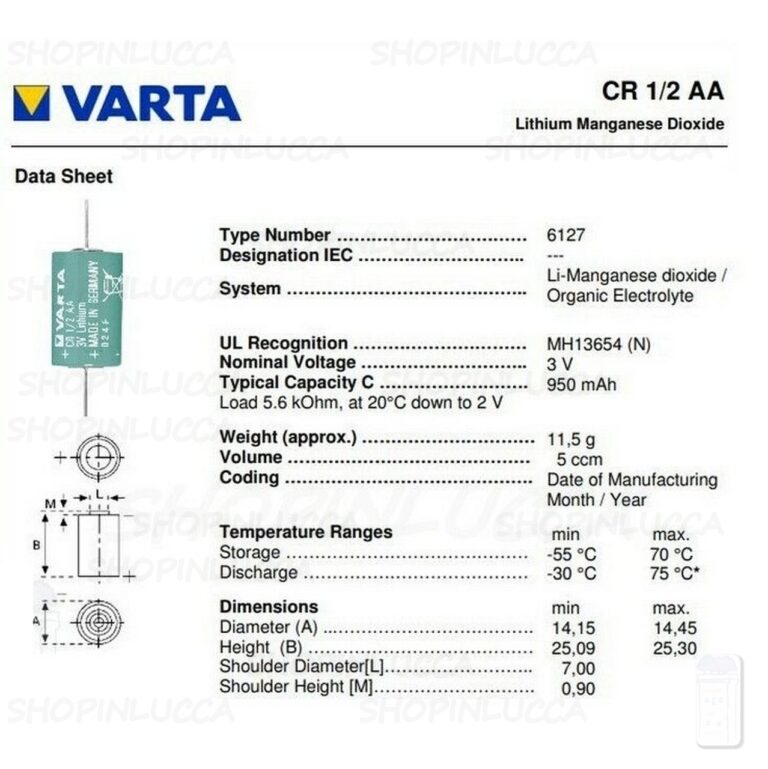 batteria pila litio VARTA CR1/2AA CR14250CNA 3V 950mAh fili reofori saldare - immagine 2