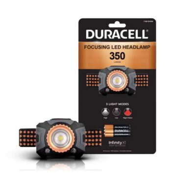 torcia da testa frontale duracell led 350lm visione notturna 60mt IPX4 batterie pile incluse autonomia 3h