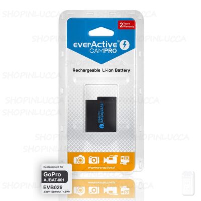 Batteria Ricaricabile CamPro EVB026 per GoPro Hero 5 6 7 8 Pila Litio 3,85v 1250mah Action Cam AHDBT-501