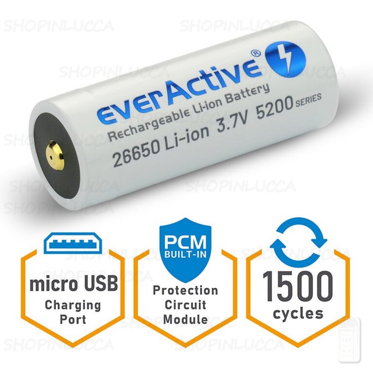 Batteria Pila 26650 Litio 3,7v 5200mAh scarico 12A Ricaricabile anche con USB Polo Rialzato e con Circuito di Protezione - immagine 3