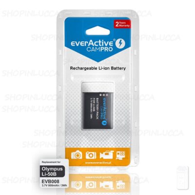 Batteria Ricaricabile CamPro EVB008 sostituisce OLYMPUS LI-50B PENTAX D-LI92 RICOH DB-100 PANASONIC VW-VBX090 CASIO NP-150